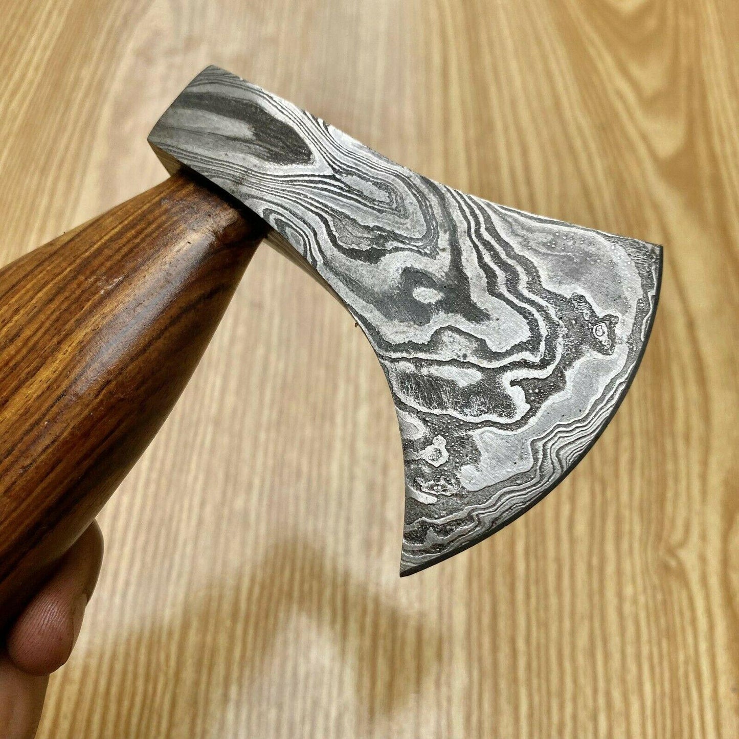 Custom Forged Damascus Axe Tomahawk with Wood Handle | Handmade Damascus Steel Axe for Camping and Survival