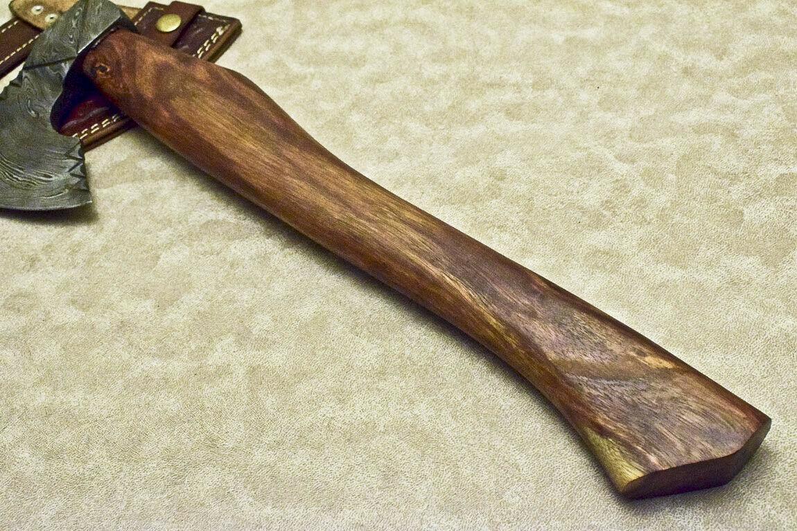 Custom Hand Forged Damascus Pipe Tomahawk Axe Integral with Walnut Handle and Leather Sheath