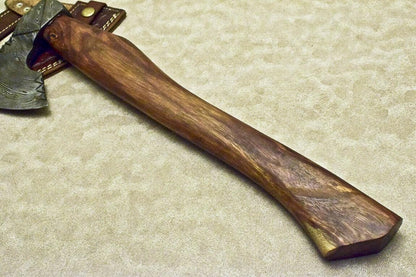 Custom Hand Forged Damascus Pipe Tomahawk Axe Integral with Walnut Handle and Leather Sheath