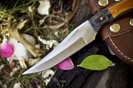 Skinner Knife AUS-8 Steel Hardwood Handle with Wooden Bolster