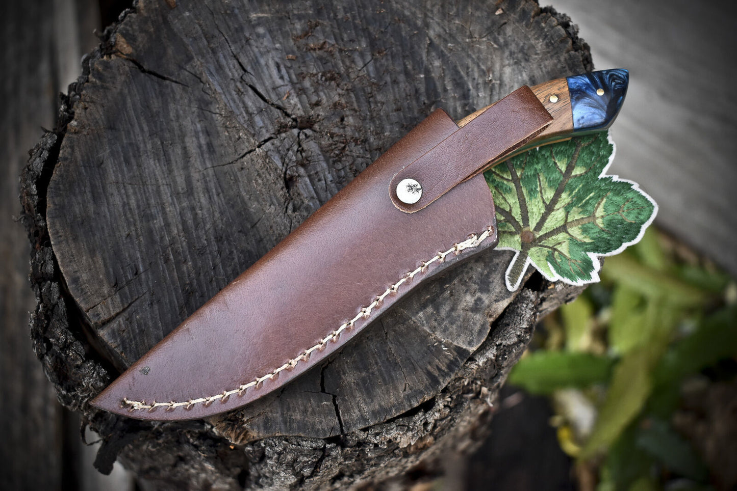 9 Inch Twist Damascus Skinner Knife Walnut Handle Micarta Bolster EDC Tool