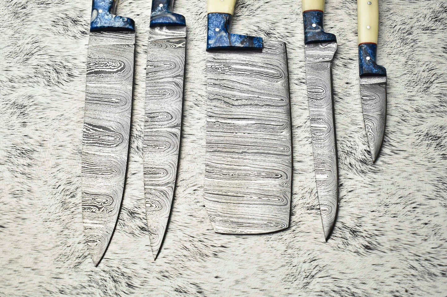 Handmade Damascus Steel Chef & Camping Knife Set – Custom 5-Piece Collection