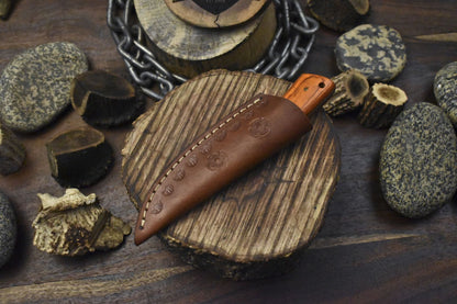 Custom Forged Damascus Skinner Knife Rain Drop Pattern Hardwood Handle EDC