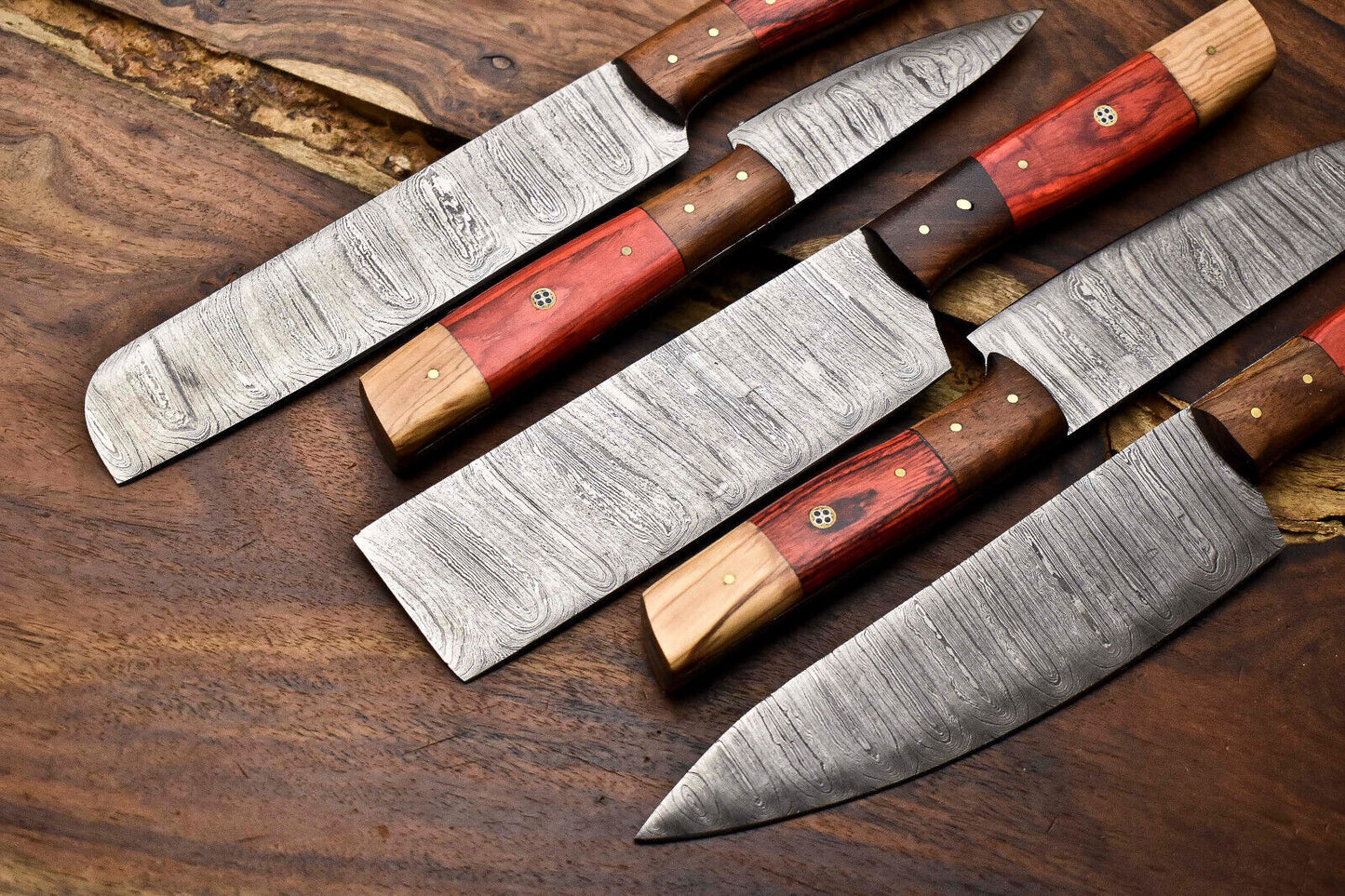 5-Piece Handmade Damascus Steel Chef Knife Set – Professional Kitchen Collection