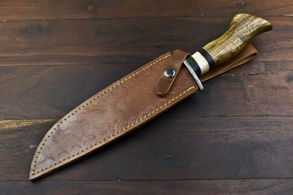 14.5" Handmade Damascus Bowie Knife | Olive Wood Handle