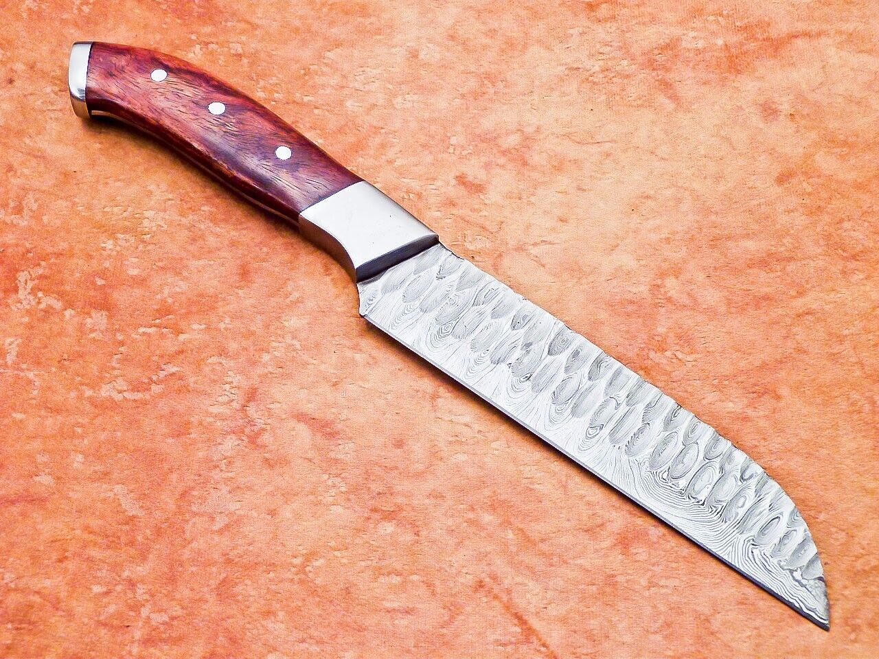 10" Professional Handmade Damascus Steel Chef Kitchen Knife with Hard Wood Handle + Leather Sheath