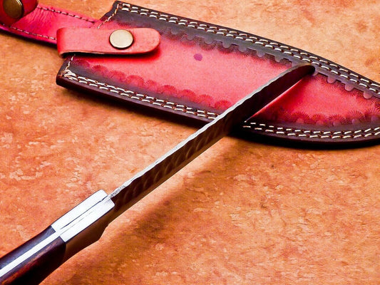 10" Professional Handmade Damascus Steel Chef Kitchen Knife with Hard Wood Handle + Leather Sheath