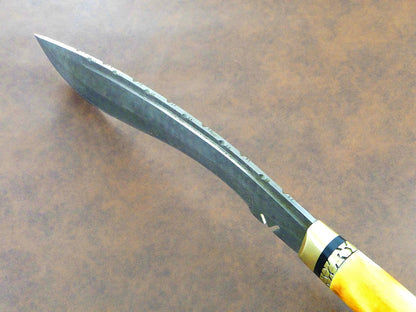 Titan Fang 16.5 Inch Damascus Bowie Knife | Dyed Camel Bone Handle & Leather Sheath