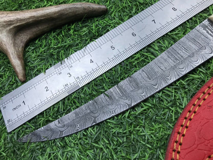 14" Hand Forged Damascus Fillet Knife Hunting Skinner Fillet Knife W/Sheath