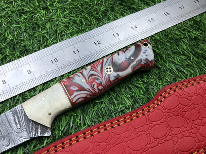 14" Hand Forged Damascus Fillet Knife Hunting Skinner Fillet Knife W/Sheath