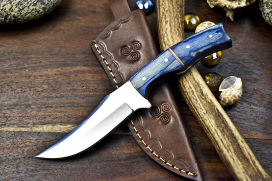 8" Custom Skinner Knife – AUS-8 Steel Blade, Hardwood Handle, Leather Sheath Sports Veterans Gift