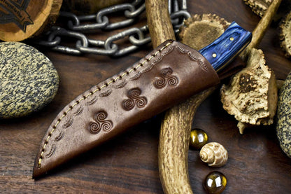 8" Custom Skinner Knife – AUS-8 Steel Blade, Hardwood Handle, Leather Sheath Sports Veterans Gift