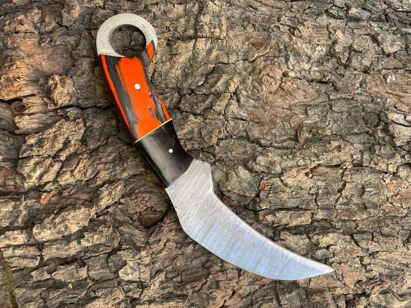 Handmade 9” Damascus Karambit Knife With Wood Handle  Best Karambit Knife