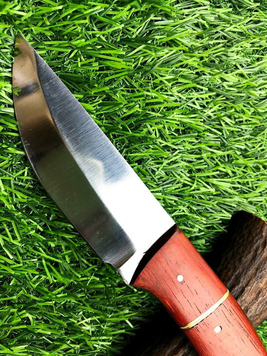 8" Handmade Stainless Steel Skinner Knife – Hunting & Outdoor Survival Blade with Leather Sheath
