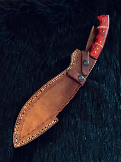 15" Twist Damascus Kukri Bowie Knife – Wood Handle