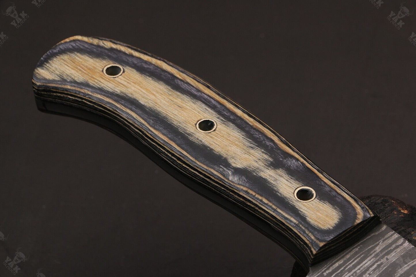 Heritage Forge 15.5 Inch Custom Handmade Damascus Hunting Bowie Knife with Camel Bone and Wood Handle