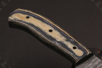 Heritage Forge 15.5 Inch Custom Handmade Damascus Hunting Bowie Knife with Camel Bone and Wood Handle