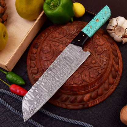 CUSTOM HANDMADE FORGED DAMASCUS STEEL KITCHEN CHEF KNIFE RESIN HANDLE