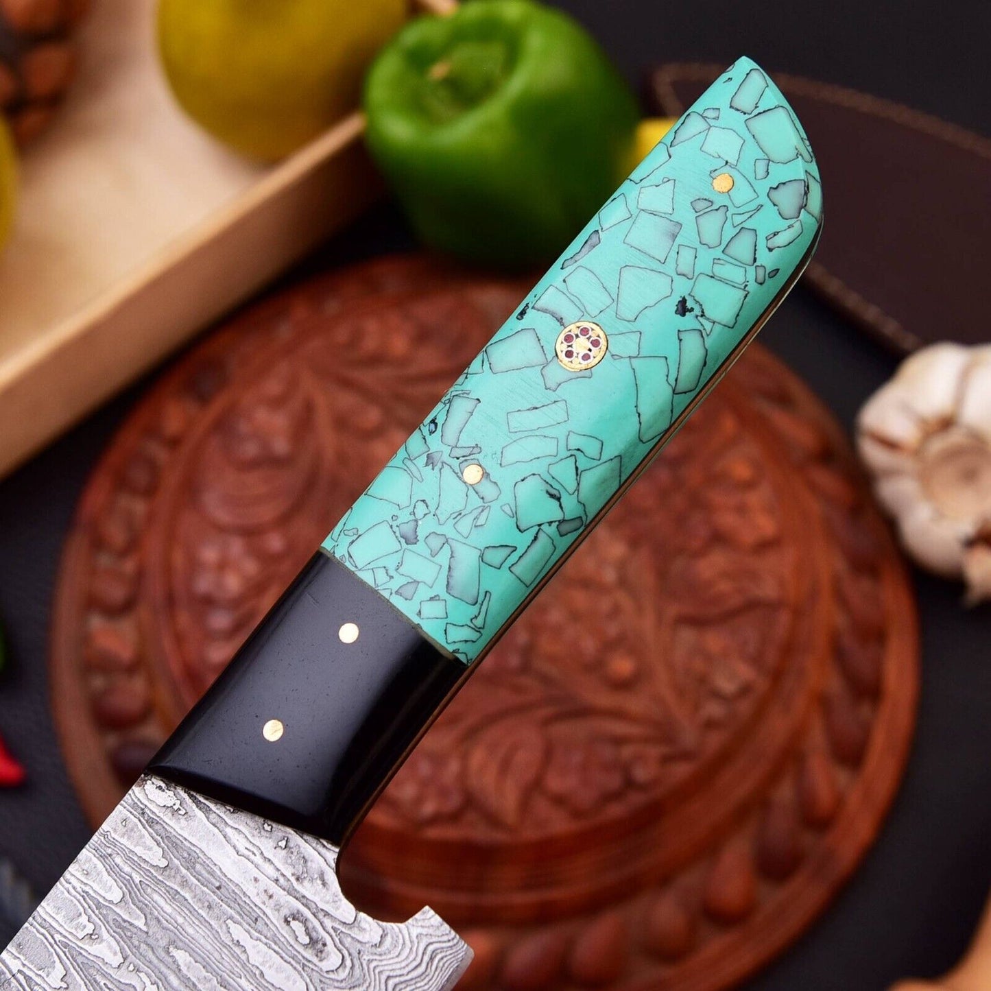 CUSTOM HANDMADE FORGED DAMASCUS STEEL KITCHEN CHEF KNIFE RESIN HANDLE
