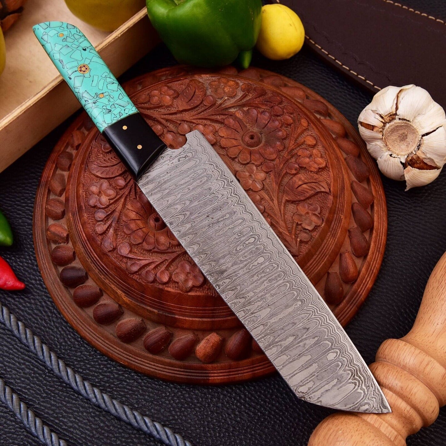 CUSTOM HANDMADE FORGED DAMASCUS STEEL KITCHEN CHEF KNIFE RESIN HANDLE