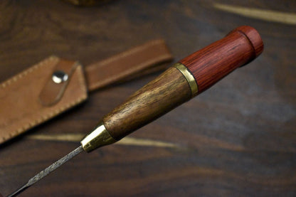 Hand Forged Damascus Skinner Knife with Twist Pattern Blade, Hardwood Handle, and Brass Bolster – 12 Inch Hunting Knife EDC
