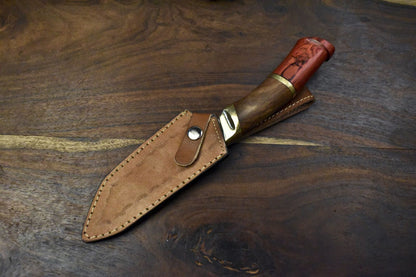Hand Forged Damascus Skinner Knife with Twist Pattern Blade, Hardwood Handle, and Brass Bolster – 12 Inch Hunting Knife EDC