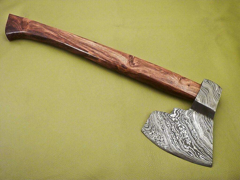 Hand Forged Damascus Axe Tomahawk Knife with Walnut Wood Handle | Integral Damascus Steel Axe