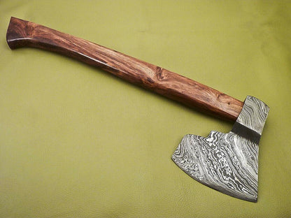 Hand Forged Damascus Axe Tomahawk Knife with Walnut Wood Handle | Integral Damascus Steel Axe