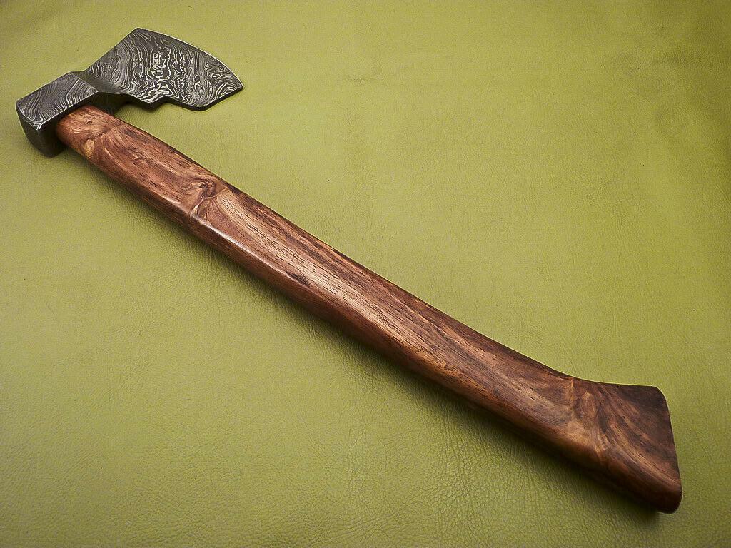 Hand Forged Damascus Axe Tomahawk Knife with Walnut Wood Handle | Integral Damascus Steel Axe