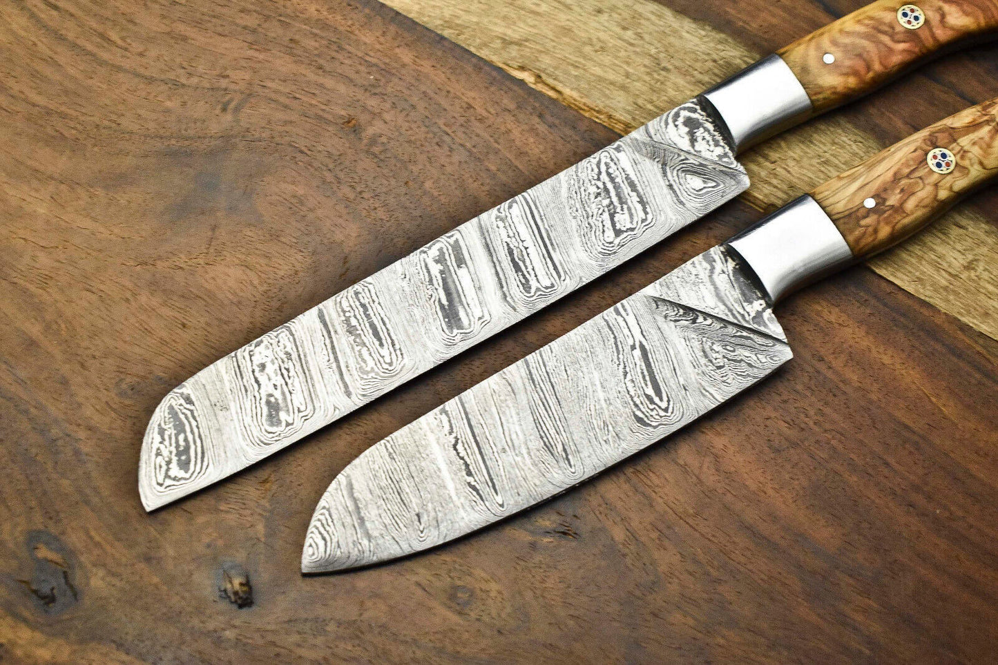 Lot of 2 Handmade Damascus Steel Blade Chef Set Knives