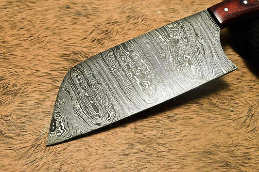 Hand Forged Damascus Steel Hunting Clever Chopper Chef Knife – Hard Wood Handle, 10.6"