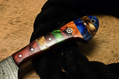 Hand Forged Damascus Steel Hunting Clever Chopper Chef Knife – Hard Wood Handle, 10.6"
