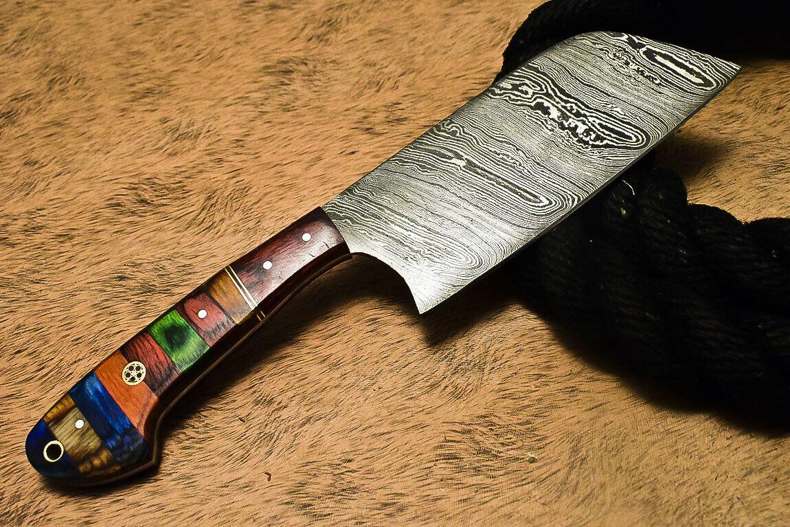 Hand Forged Damascus Steel Hunting Clever Chopper Chef Knife – Hard Wood Handle, 10.6"