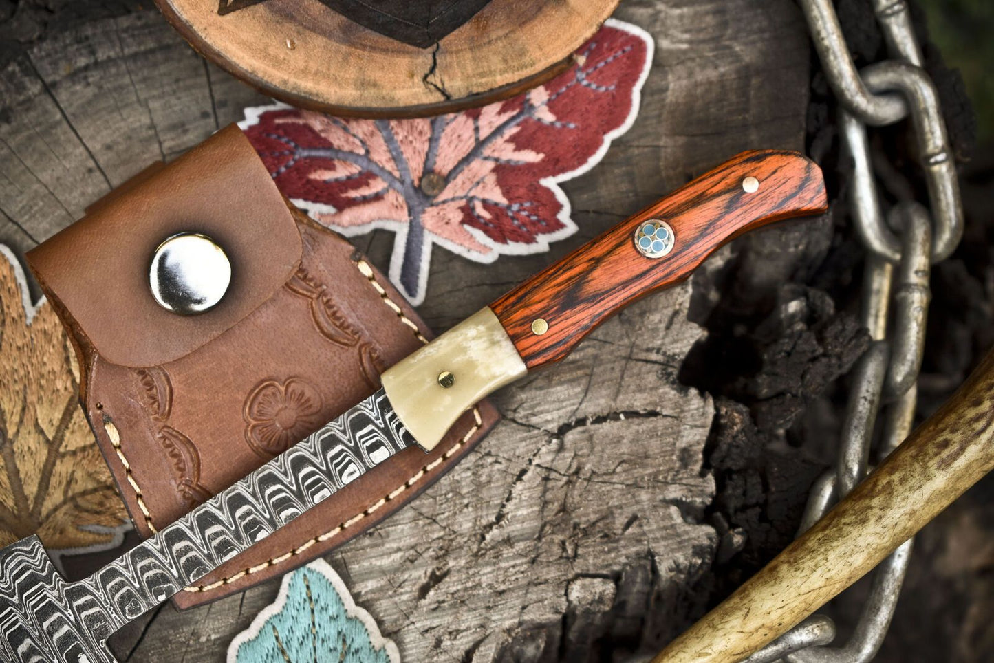 Handmade Clever Chopper Axe Knife – Ladder Damascus Hardwood Handle 7.5 Inch