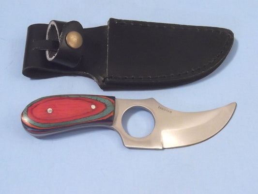 5.75" Short Skinner Knife | Full Tang Stainless Steel | Multi-Color Wood Handle with Finger Hole