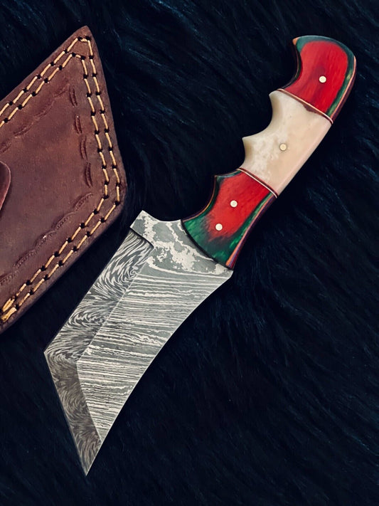8.5" Twist Damascus Bowie Knife – Camel Bone & Wood Handle