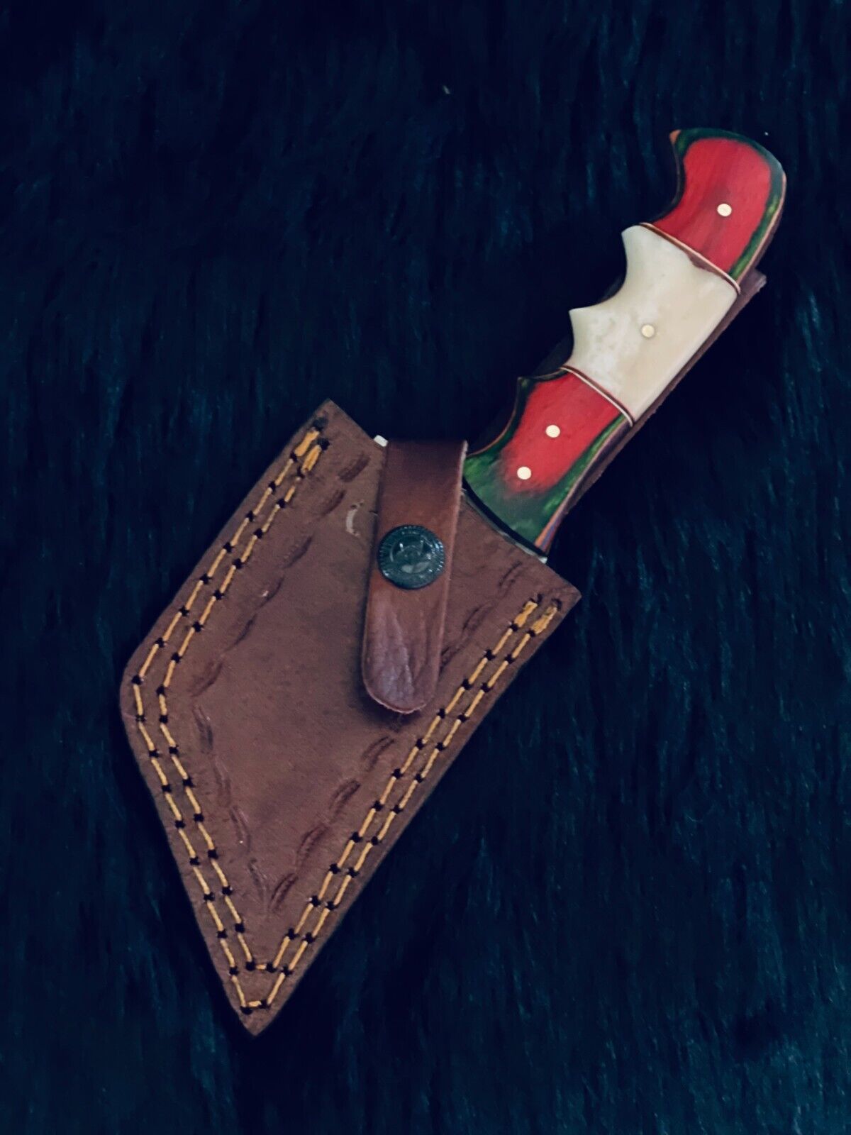 8.5" Twist Damascus Bowie Knife – Camel Bone & Wood Handle