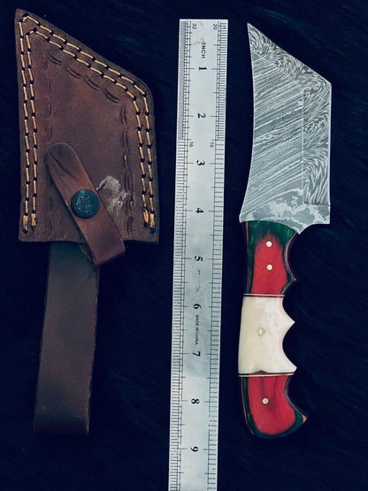 8.5" Twist Damascus Bowie Knife – Camel Bone & Wood Handle