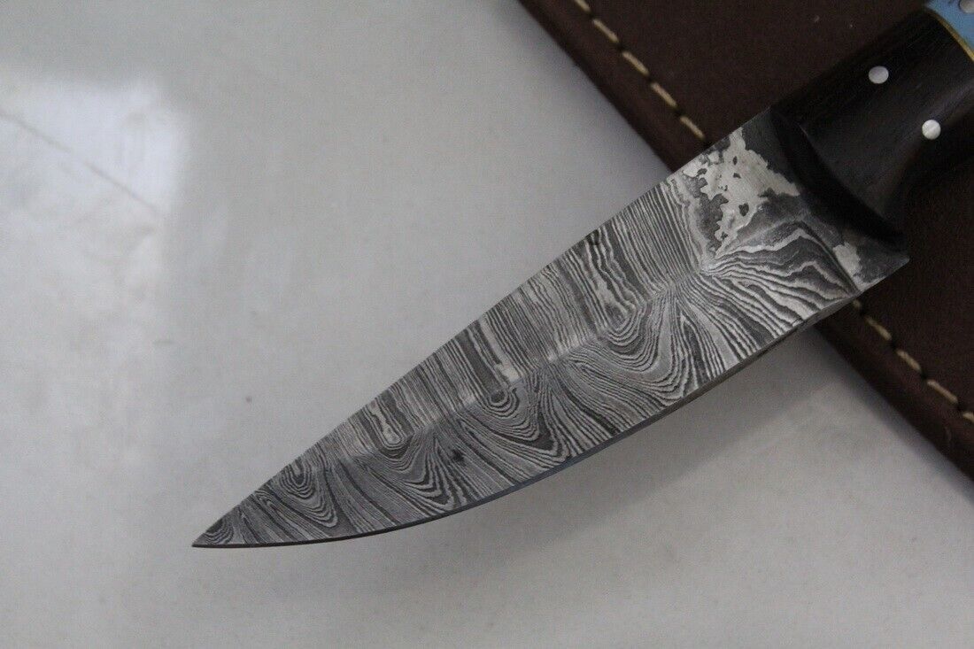 Twist Damascus Skinner Knife with Acrylic Handle and Mosaic Pins Hunting Blade