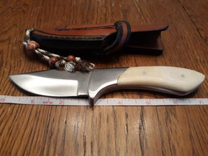 7.25" Skinner Knife – Stainless Steel Fixed Blade with Bone Handle & Leather Sheath