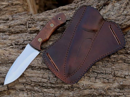 9″ Handmade Carbon Steel Hunting Knife | Rosewood Handle Fixed Blade with Leather Sheath