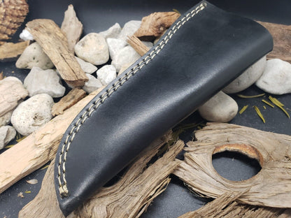 8" Hand Forged Damascus Steel EDC Skinner Hunting Knife | Ram Horn & Rosewood Handle | Leather Sheath