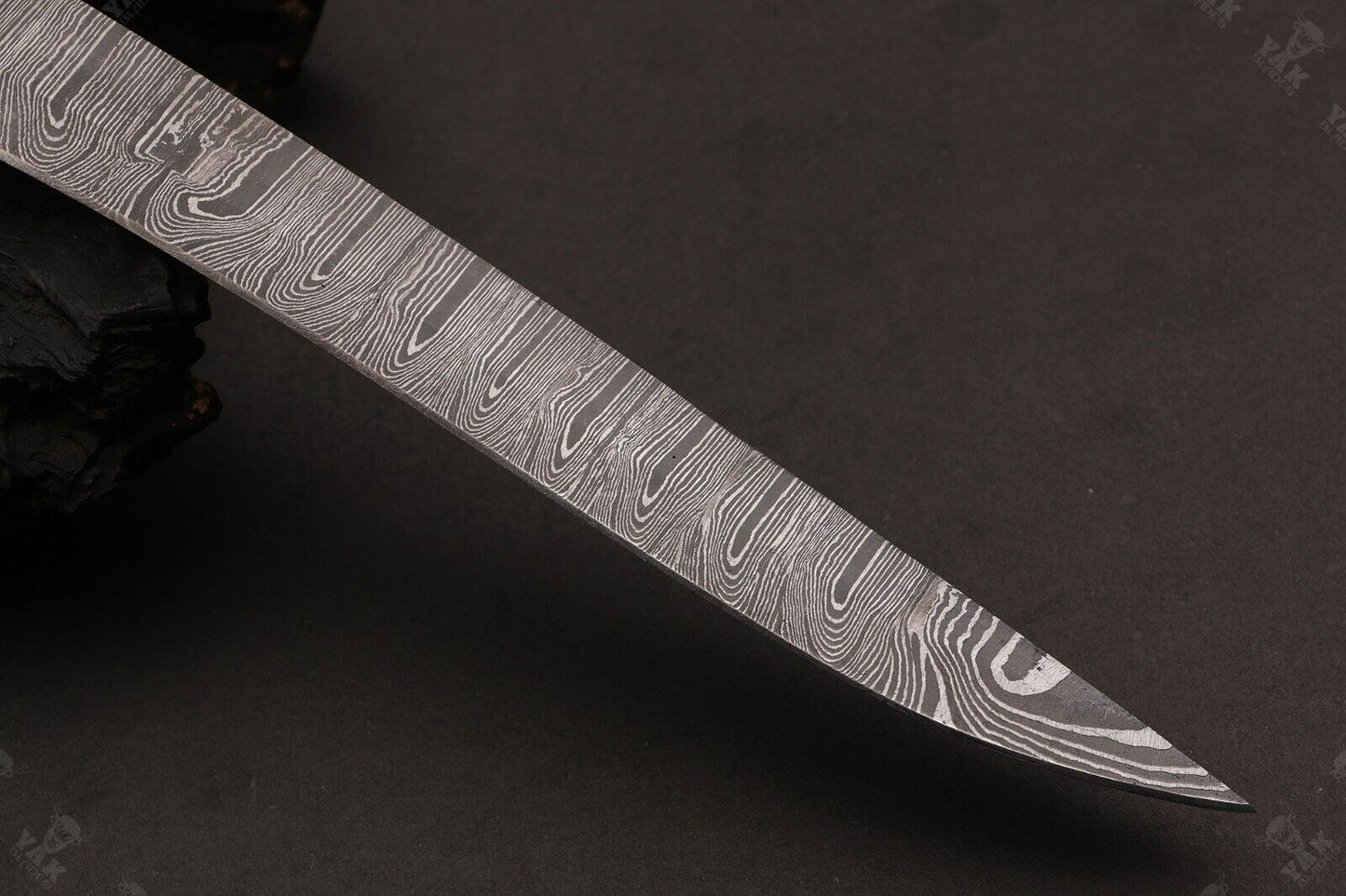 12" Custom Hand Forged Twist Damascus Fillet Knife With Wood Handle & Leather Sheath