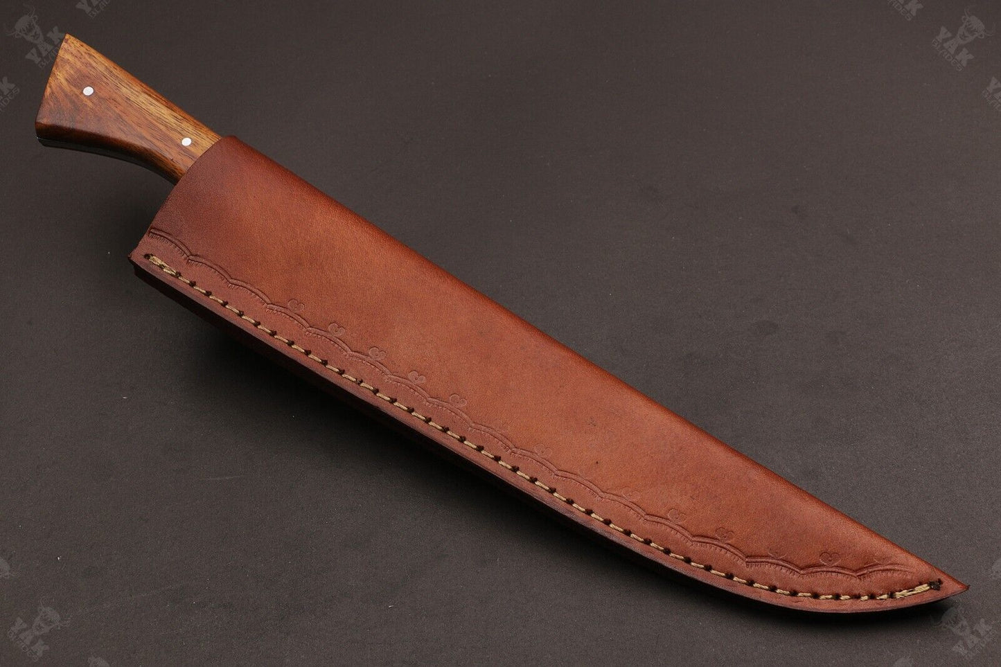 12" Custom Hand Forged Twist Damascus Fillet Knife With Wood Handle & Leather Sheath