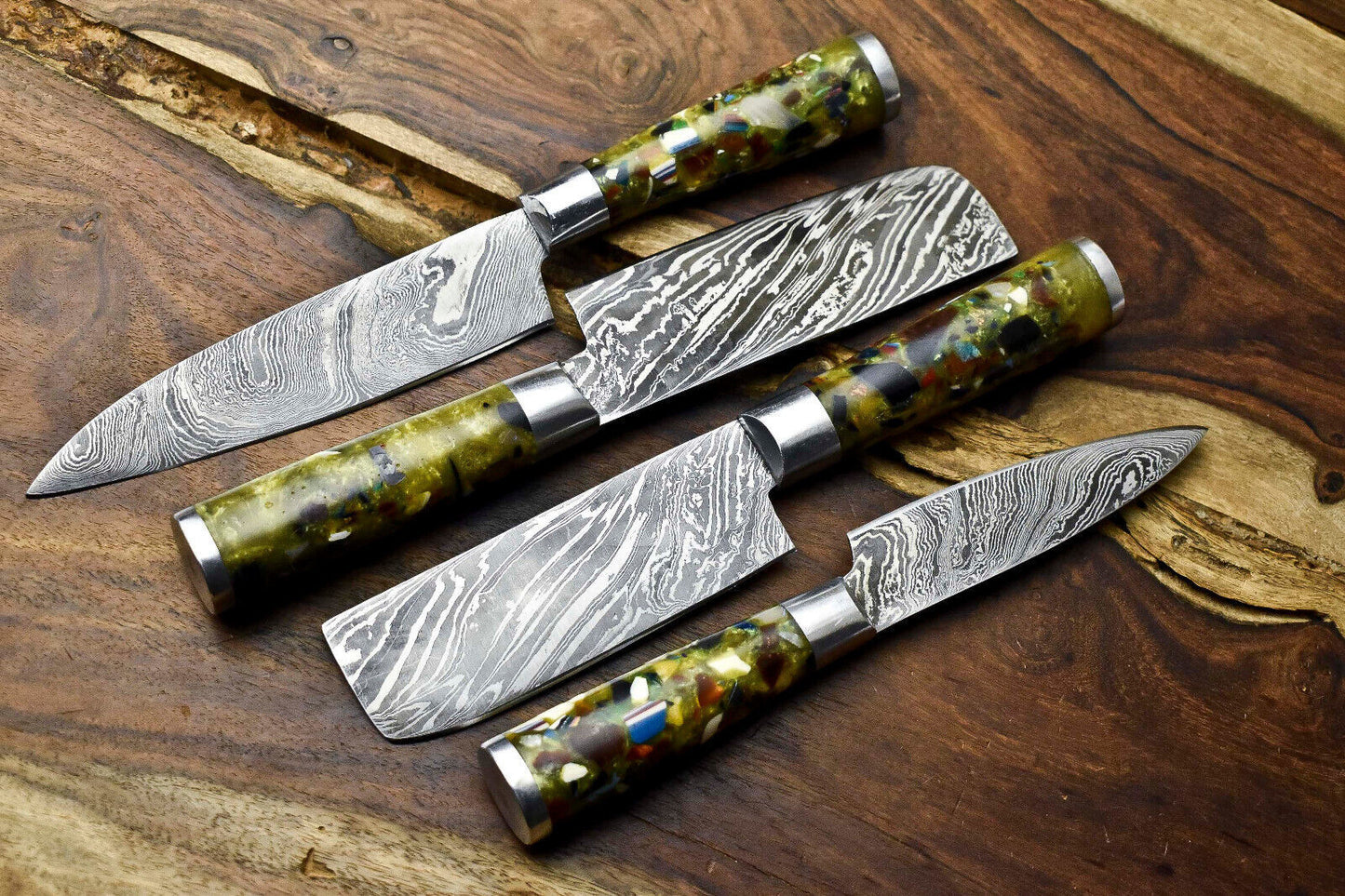 4-Piece Handmade Damascus Steel Chef Knife Set – Professional Kitchen Cooking Knives