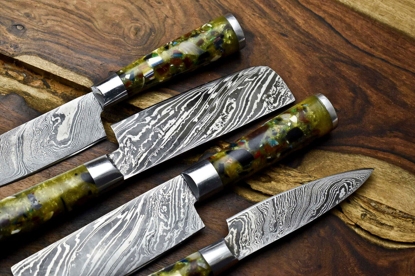 4-Piece Handmade Damascus Steel Chef Knife Set – Professional Kitchen Cooking Knives