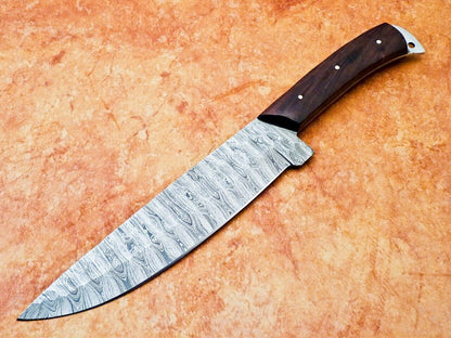 13" Custom Hand Forged Damascus Steel Chef Knife Kitchen Knife with Natural Wood Handle