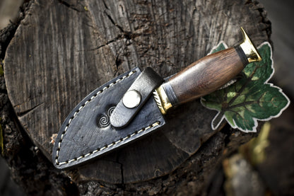 6 Inch Twist Damascus Skinner Knife Walnut Wood Brass Guard Compact EDC
