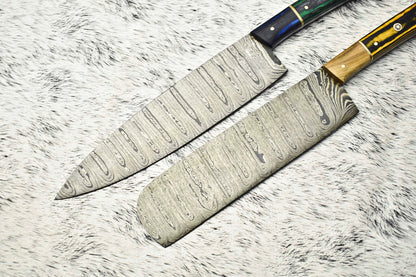 Handmade Hammered Damascus Steel Chef Knife Set – Custom 2-Piece Lot