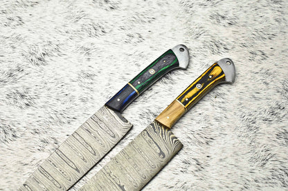 Handmade Hammered Damascus Steel Chef Knife Set – Custom 2-Piece Lot